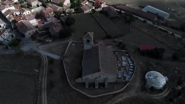 Aerial view romanic church of La cuesta_Segovia_Spain