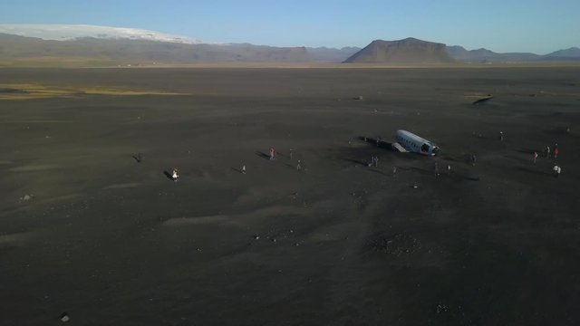 Aerial view of DC-3 plane wreck on Solheimasandur in Iceland