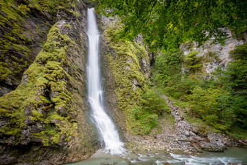 Fototapeta na wymiar Spectacular upper waterfall on Liechtensteinklamm gorge in Austria,Europe