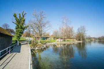 Fototapeta premium Stop over this beautiful little Swiss village that its name is : Risch In Switzerland , this rural place is located on this small lake with astonishing views that makes it a little hidden gem. 
