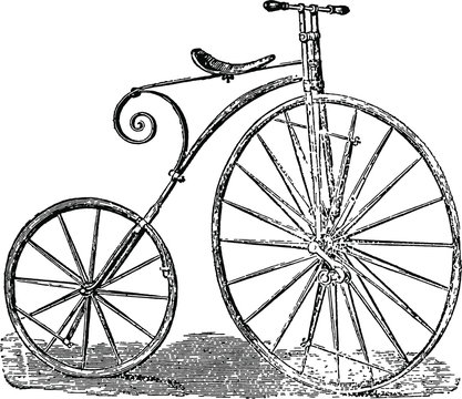 Vintage drawing line art boneshaker isolated
