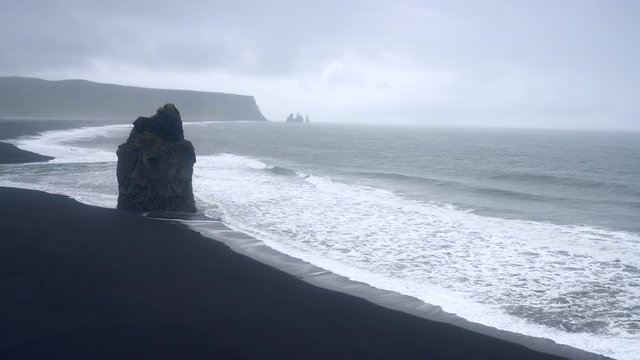 Static view of Reynisfjara black sand beach in Iceland