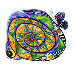 color abstract illustration with pencils, mandala