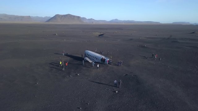 Aerial view of DC-3 plane wreck on Solheimasandur in Iceland