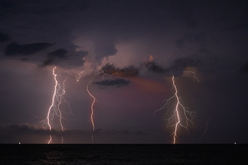 Lightning in a storm over the sea