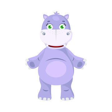 Little hippo Isolated on a white dackground. Cartoon hero, flat design. Illustration for print on clothes. Vector illustration. EPS10