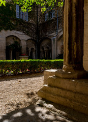 St Remy de Provence, Bouches du Rhone, France, 11.05.2019. Yard in  the monastery of St. Paul de...