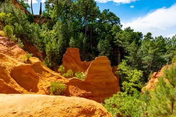 Large colorful ochre deposits, located in Roussillon, small Provensal town in  Natural Regional...