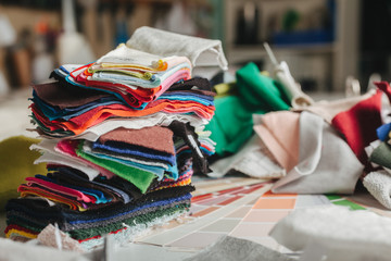 stack of fabric samples
