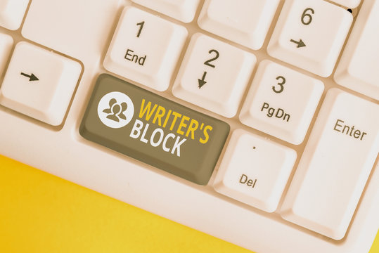 Word writing text Writer S Block. Business photo showcasing Condition of being unable to think of what to write White pc keyboard with empty note paper above white background key copy space