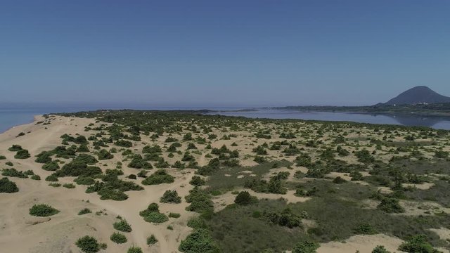 Aerial view of Issos beach and Korission Lake in Greece Corfu