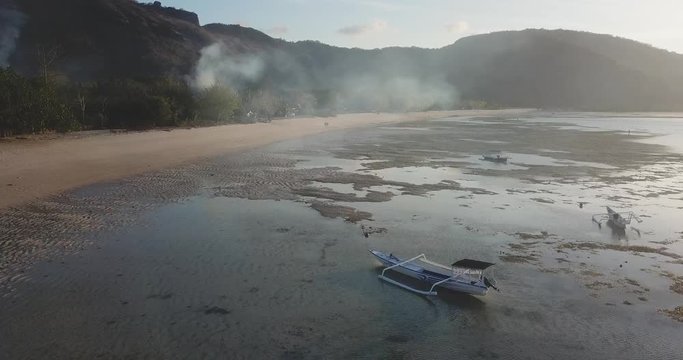 Aerial view of the boat in the sea