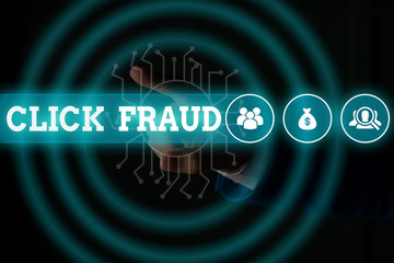 Word writing text Click Fraud. Business photo showcasing practice of repeatedly clicking on...