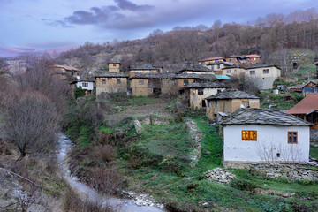 Archaic architecture and unique stone roofs in village Gostusa, also known as stone village, Serbia, Eastern Europe