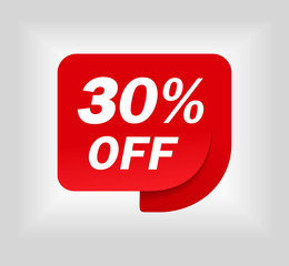 Label sale of special offer. Red promo sticker of discount. Icon tag for retail. Red label for sale 30. Special offer sticker for retail, shop, business, advertising. vector illustration