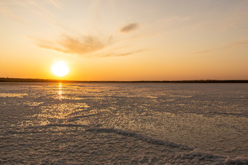 Evening, on the salt lake drone view