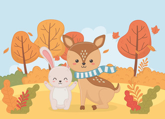 Obraz na płótnie Canvas cute animal autumn season flat design