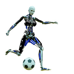 cyborg girl playing football