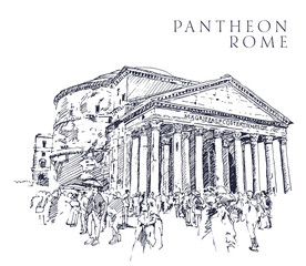 Plakat Drawing sketch illustration of the Pantheon, Rome
