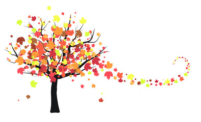 autumn leaves tree pattern red orange yellow green gradient design graphics white background