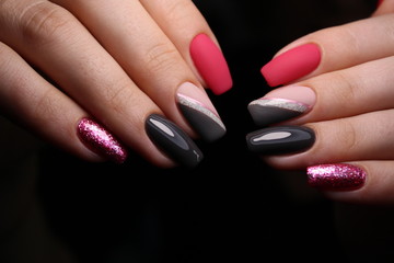 glamorous manicure of nails on female hands
