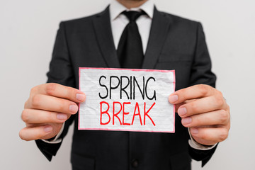 Handwriting text Spring Break. Conceptual photo Vacation period at school and universities during spring