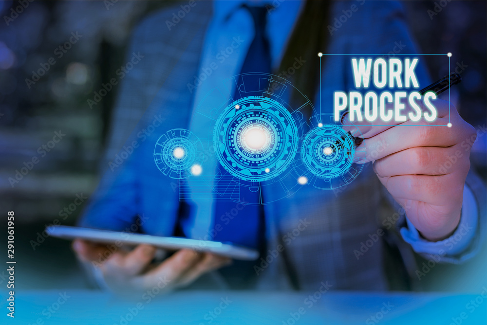 Poster writing note showing work process. business concept for standard procedures how to handle a particul