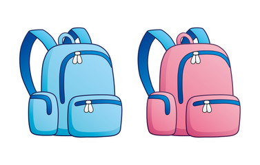 Blue and pink school bag or backpack isolated