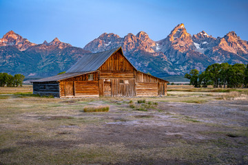Sunrise at Grand Tetons and the T.A. Mouton Barn, Wyoming