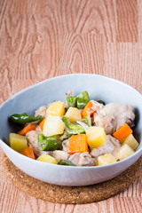 chicken pineapple coconut stew with green bell pepper and carrots