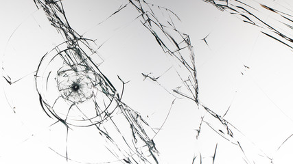 Cracked glass on a white background texture