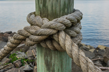 Fototapeta na wymiar rope on wooden piling