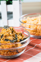 shredded pork floss with dried seaweeds and sesame seeds, usually used on congee or toppings on bread