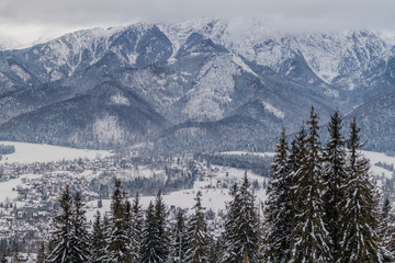 Winter aerial view of Zakopane from Gubalowka hill, Poland