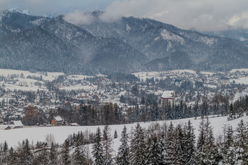 Winter aerial view of Zakopane, Poland
