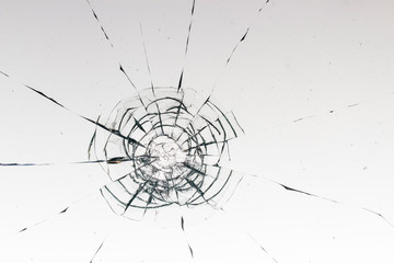 Cracked glass on a white background texture
