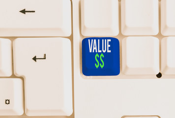 Word writing text Value Dolar. Business photo showcasing the worth of the process id of the currently running process White pc keyboard with empty note paper above white background key copy space