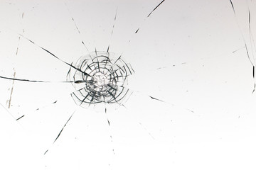 Cracked glass on a white background texture