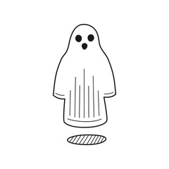 Hand drawn Ghost in the Blanket isolated on a white. Sketch. Halloween concept. Vector illustration.