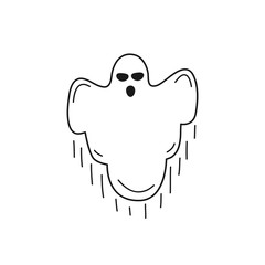 Hand drawn Ghost in the Blanket isolated on a white. Sketch. Halloween concept. Vector illustration.