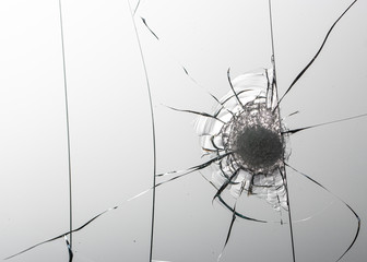 Cracked glass on a white background texture