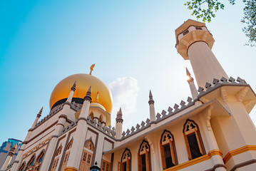 Mosque in sunlight. Down to top shot with bright light.