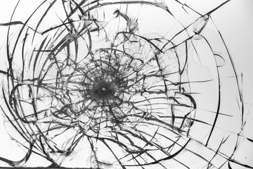 Cracked glass on a white background texture