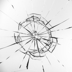 Cracked glass on a white background texture