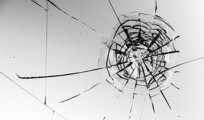 Cracked glass on a white background texture