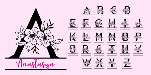 A-Z Monogram split letters with flower