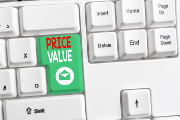 Word writing text Price Value. Business photo showcasing strategy which sets cost primarily but not...