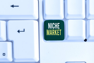 Conceptual hand writing showing Niche Market. Concept meaning Subset of the market on which...