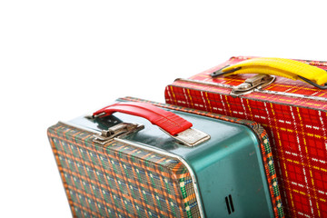 two vintage plaid metal lunchboxes