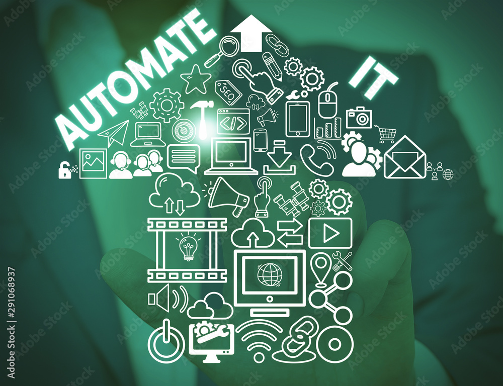 Poster writing note showing automate it. business concept for convert process or facility to be operated au